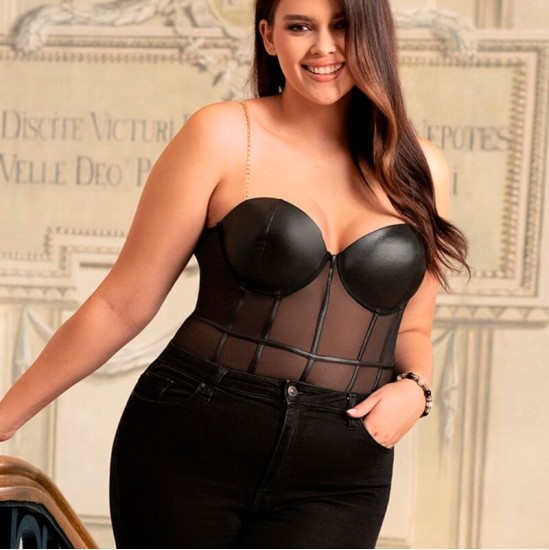 Subblime Bodies SUBBLIME - BLACK CHAIN SUSPENDERS BODYSUIT L/XL