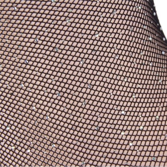 Subblime Bodies SUBBLIME - 952297 GLOSSY FISHNET BODY WITH OFF SHOULDERS LONG SLEEVE BLACK ONE SIZE