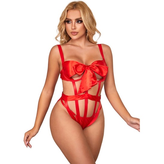 Subblime Bodystockings SUBBLIME - 954475 SEXY OPENWORK BODY WITH BOW RED L/XL