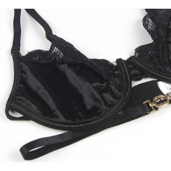 Subblime Sets SUBBLIME - SET OF 3 PIECES BRA + THONG + LACE GARTER BLACK L/XL