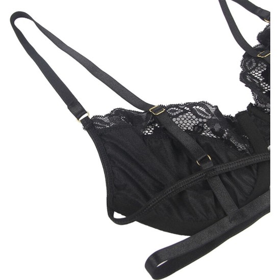 Subblime Sets SUBBLIME - SET OF 3 PIECES BRA + THONG + LACE GARTER BLACK L/XL