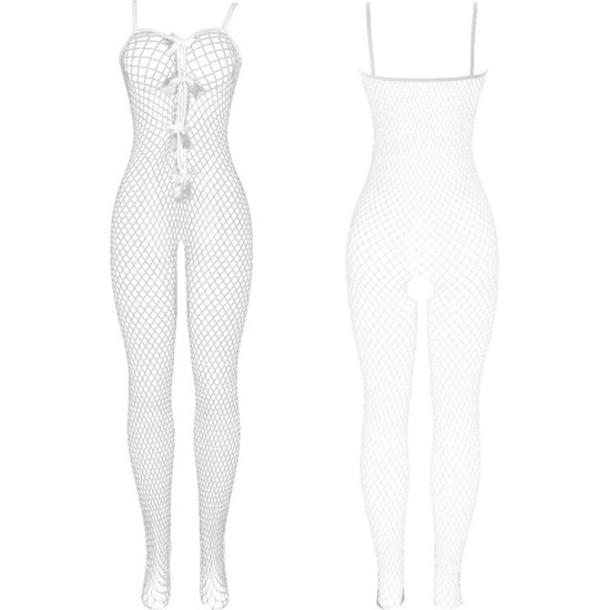 Subblime Bodystockings SUBBLIME - 951740 BODYSTOCKING WHITE FISHNET CROTCHLESS WITH BOWS ONE SIZE