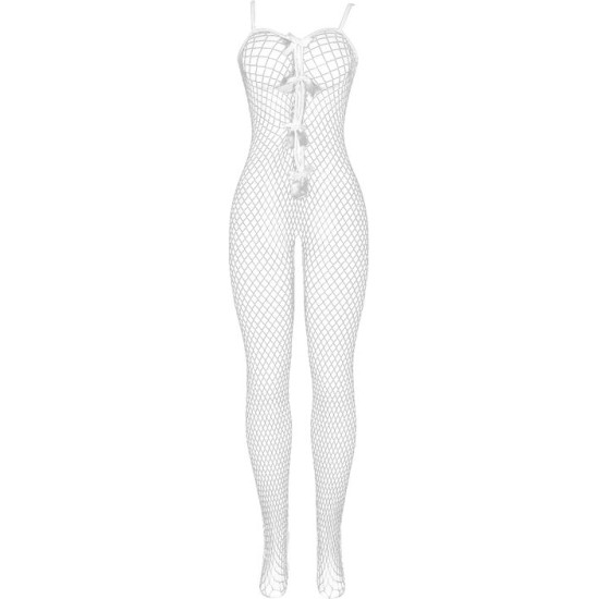 Subblime Bodystockings SUBBLIME - 951740 BODYSTOCKING WHITE FISHNET CROTCHLESS WITH BOWS ONE SIZE