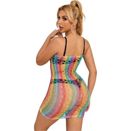 Subblime Dresses SUBBLIME - 952365 RAINBOW BARE SHOULDER FISHNET DRESS ONE SIZE