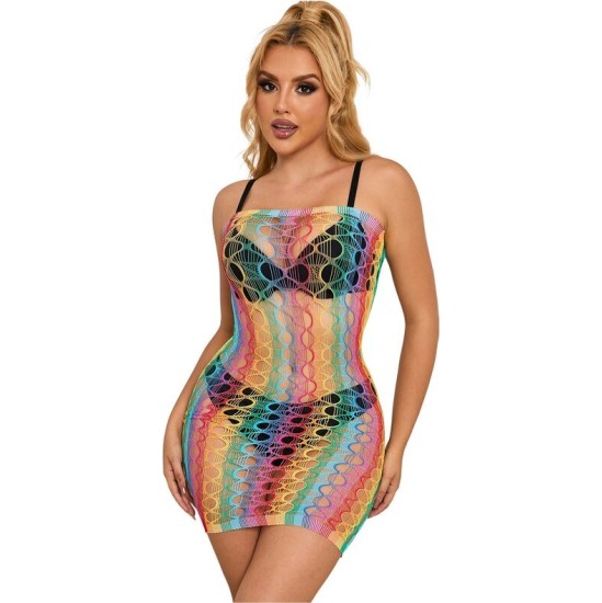 Subblime Dresses SUBBLIME - 952365 RAINBOW BARE SHOULDER FISHNET DRESS ONE SIZE