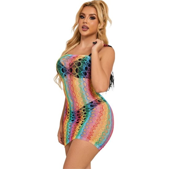 Subblime Dresses SUBBLIME - 952365 RAINBOW BARE SHOULDER FISHNET DRESS ONE SIZE