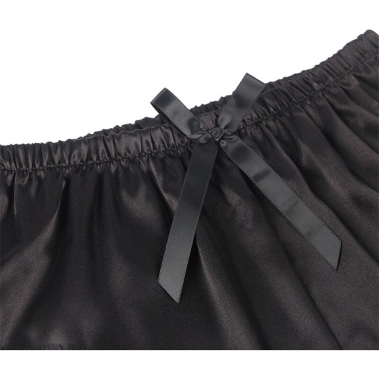 Subblime Sets SUBBLIME - 953935 CASUAL SILK NIGHTGOWN + LACE PANTS BLACK S/M