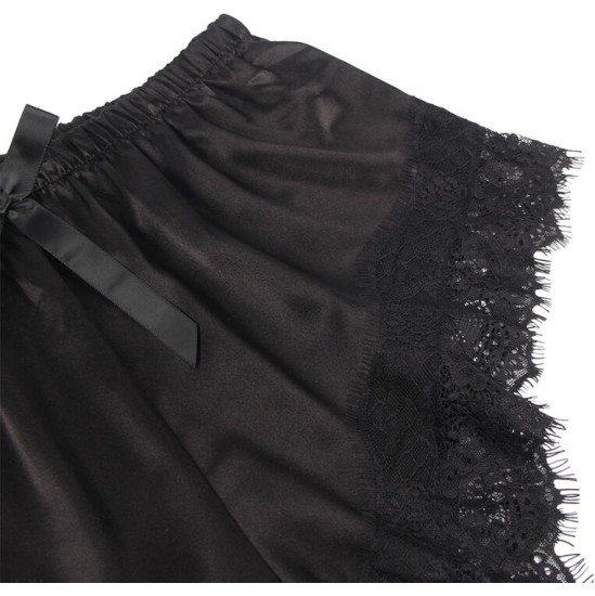 Subblime Sets SUBBLIME - 953935 CASUAL SILK NIGHTGOWN + LACE PANTS BLACK S/M