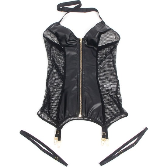 Subblime Dresses SUBBLIME - 954451 SEXY MESH DRESS LEATHER BLACK L/XL