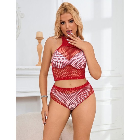 Subblime Sets SUBBLIME - 952402 FISHNET SET WITH PINK DIAMONDS ONE SIZE