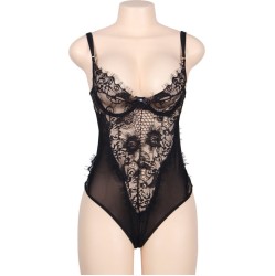 Subblime Queen Plus Size SUBBLIME - QUEEN PLUS FLORAL LACE AND FRINGED BLACK TEDDY