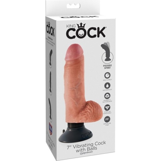 King Cock 17.78 CM VIBRATING COCK WITH BALLS FLESH