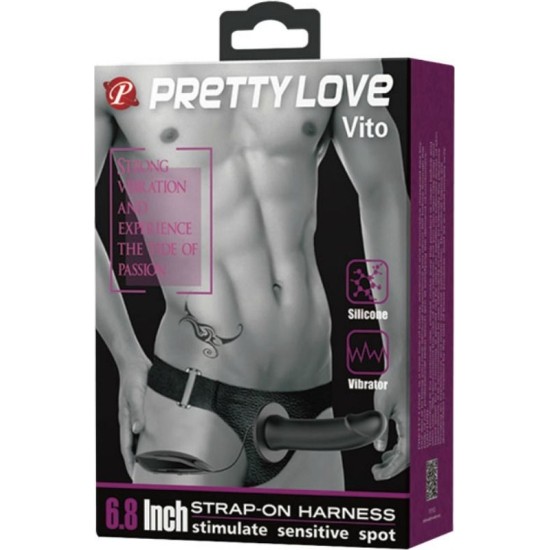 Pretty Love Male PRETTY LOVE - VITO STRAP ON WITH HOLLOW DILDO AND VIBRATION 17.3 CM