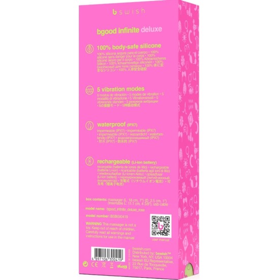 B Swish BGOOD INFINITE DELUXE RECHARGEABLE VIBRATOR PINK SILICONE
