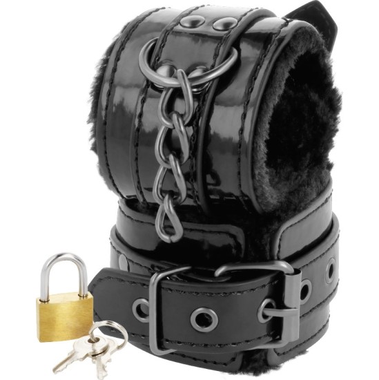 Darkness Bondage DARKNESS - ADJUSTABLE BLACK LEATHER ANKLE HANDCUFFS WITH PADLOCK