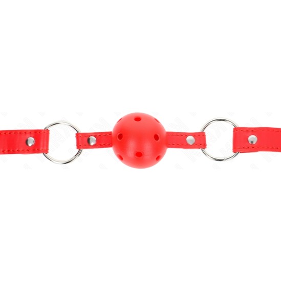 Kink Collar & Gag KINK - BREATHABLE BALL 4 CM GAG WITH DOUBLE RIVET MODEL 1 RED 62.5 x 2.5 CM ADJUSTABLE 42-58 CM