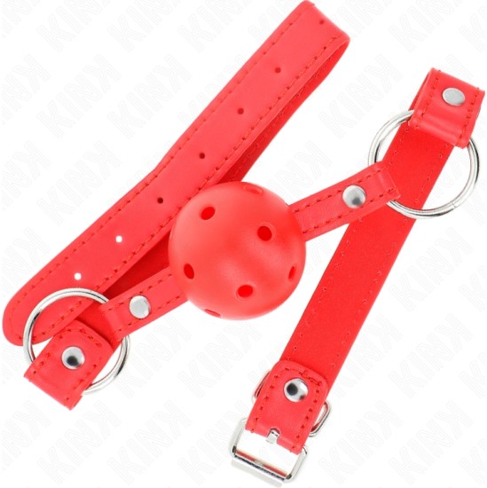 Kink Collar & Gag KINK - BREATHABLE BALL 4 CM GAG WITH DOUBLE RIVET MODEL 1 RED 62.5 x 2.5 CM ADJUSTABLE 42-58 CM