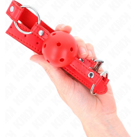 Kink Collar & Gag KINK - BREATHABLE BALL 4 CM GAG WITH DOUBLE RIVET MODEL 1 RED 62.5 x 2.5 CM ADJUSTABLE 42-58 CM