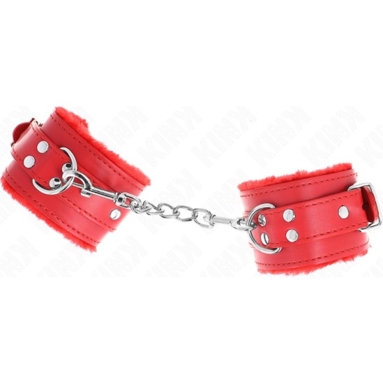 Kink Wrist Restraint KINK - FUR LINED WRIST RESTRAINTS RED WITH RED BELT ADJUSTABLE 17-29 CM X 6 CM