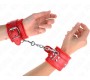 Kink Wrist Restraint KINK - FUR LINED WRIST RESTRAINTS RED WITH RED BELT ADJUSTABLE 17-29 CM X 6 CM