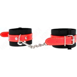 Kink Wrist Restraint KINK - NYLON WRIST RESTRAINTS BLACK WITH LEATHERETTE RED ADJUSTABLE 19-24 CM X 5.5 CM