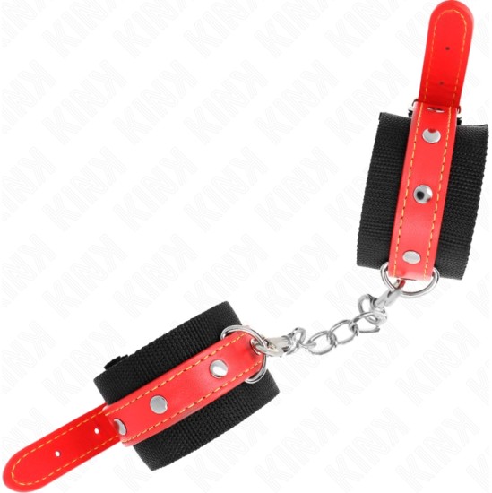 Kink Wrist Restraint KINK - NYLON WRIST RESTRAINTS BLACK WITH LEATHERETTE RED ADJUSTABLE 19-24 CM X 5.5 CM
