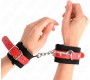 Kink Wrist Restraint KINK - NYLON WRIST RESTRAINTS BLACK WITH LEATHERETTE RED ADJUSTABLE 19-24 CM X 5.5 CM