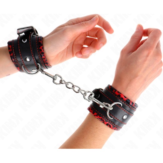 Kink Wrist Restraint KINK - FUR LINED WRIST RESTRAINTS RED / BLACK ADJUSTABLE 17-29 CM X 6 CM