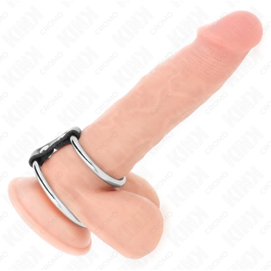 Kink Ring Power KINK - DOUBLE METAL PENIS RING 3.7 CM TO 5 CM CONNECTED BY LEATHER STRAP MODEL 2