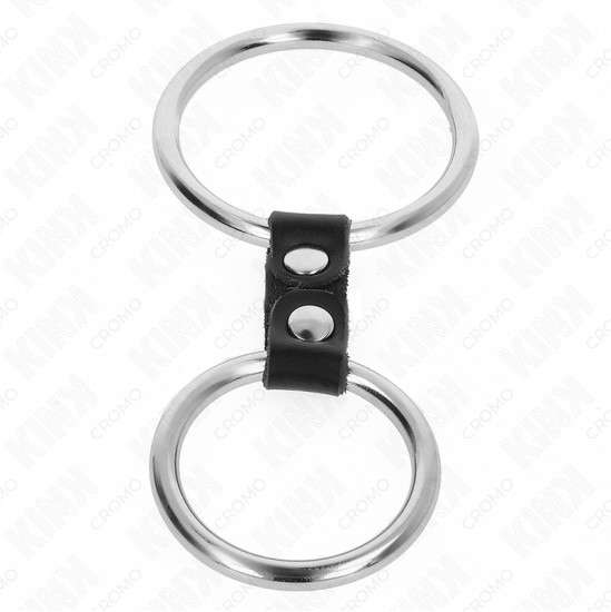 Kink Ring Power KINK - DOUBLE METAL PENIS RING 3.7 CM TO 5 CM CONNECTED BY LEATHER STRAP MODEL 2