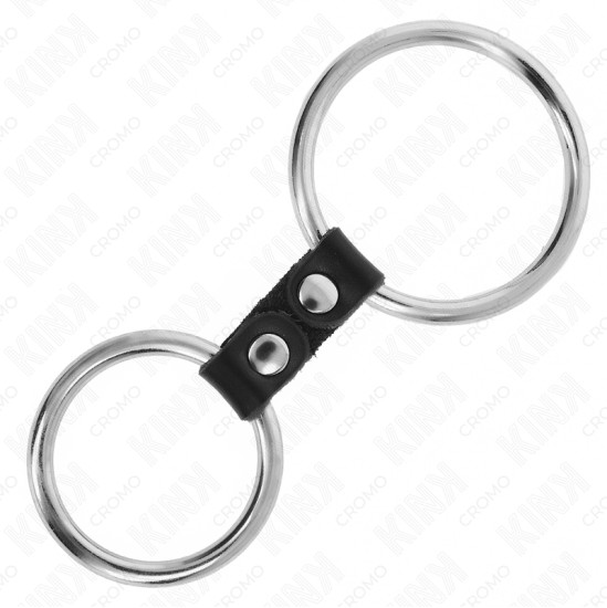 Kink Ring Power KINK - DOUBLE METAL PENIS RING 3.7 CM TO 5 CM CONNECTED BY LEATHER STRAP MODEL 2