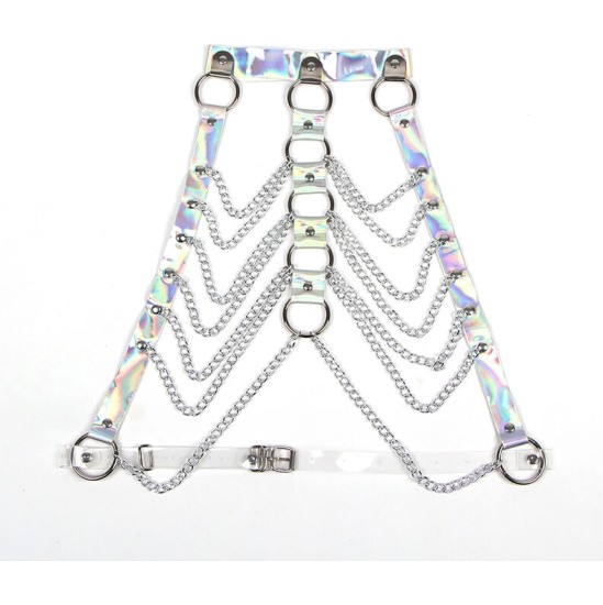 Subblime Fetish SUBBLIME - 953737 CHEST HARNESS WITH RINGS AND CHAINS SILVER ONE SIZE