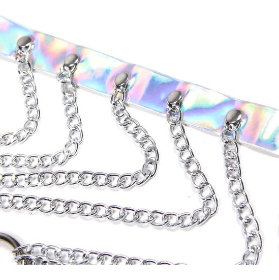 Subblime Fetish SUBBLIME - 953737 CHEST HARNESS WITH RINGS AND CHAINS SILVER ONE SIZE