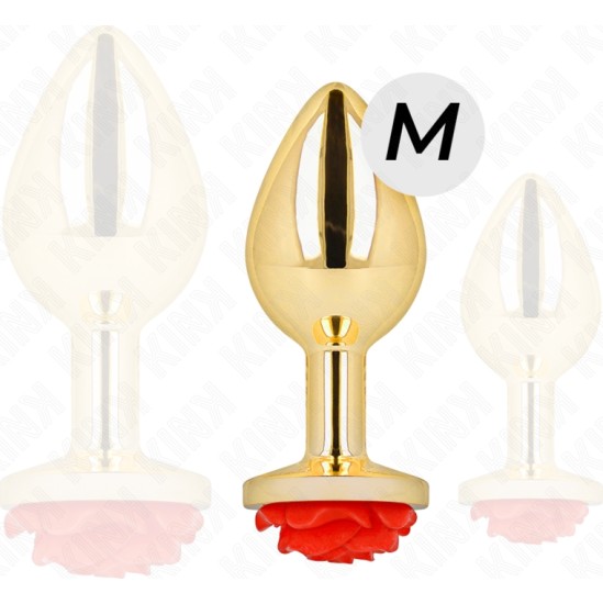 Kink Pleasure Plugs KINK - PLUG ANAL GOLD ROSE RED SIZE M