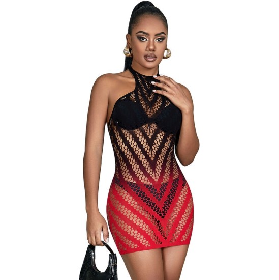Subblime Dresses SUBBLIME - 952242 RED AND BLACK DEGRADED ELASTIC FISHNET DRESS ONE SIZE