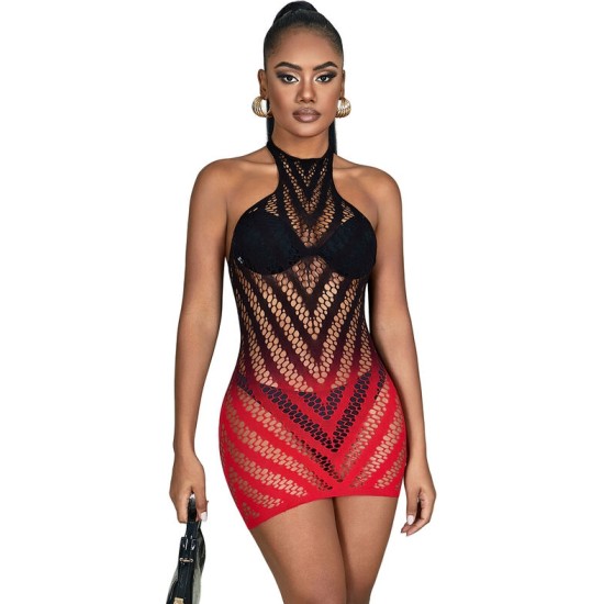 Subblime Dresses SUBBLIME - 952242 RED AND BLACK DEGRADED ELASTIC FISHNET DRESS ONE SIZE
