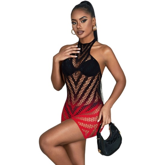 Subblime Dresses SUBBLIME - 952242 RED AND BLACK DEGRADED ELASTIC FISHNET DRESS ONE SIZE