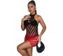 Subblime Dresses SUBBLIME - 952242 RED AND BLACK DEGRADED ELASTIC FISHNET DRESS ONE SIZE