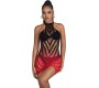 Subblime Dresses SUBBLIME - 952242 RED AND BLACK DEGRADED ELASTIC FISHNET DRESS ONE SIZE