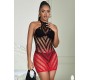 Subblime Dresses SUBBLIME - 952242 RED AND BLACK DEGRADED ELASTIC FISHNET DRESS ONE SIZE
