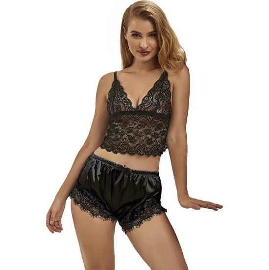 Subblime Sets SUBBLIME - 953942 CASUAL SILK NIGHTGOWN + LACE PANTS BLACK L/XL