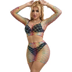 Subblime Sets SUBBLIME - 952440 2-PIECE FISHNET SET LONG SLEEVE RAINBOW ONE SIZE