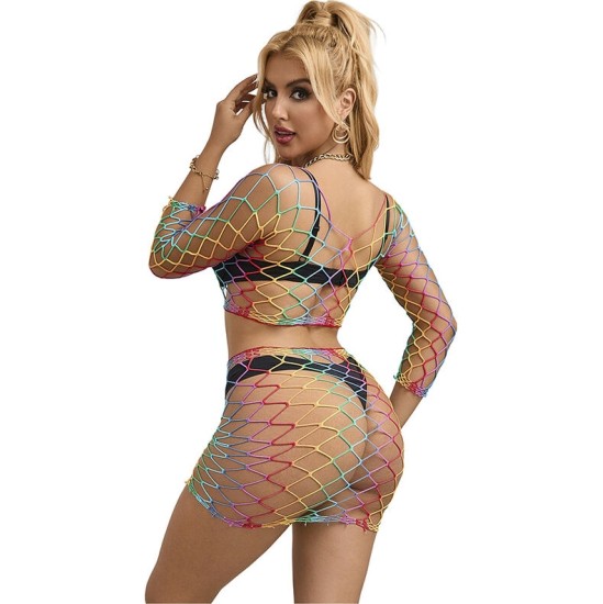 Subblime Sets SUBBLIME - 952440 2-PIECE FISHNET SET LONG SLEEVE RAINBOW ONE SIZE