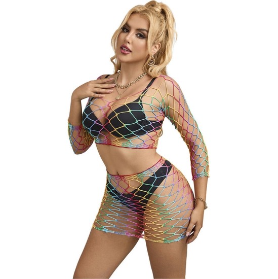 Subblime Sets SUBBLIME - 952440 2-PIECE FISHNET SET LONG SLEEVE RAINBOW ONE SIZE