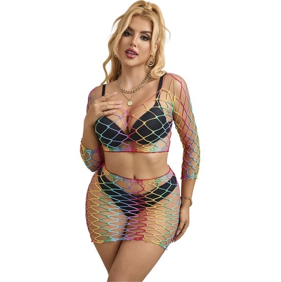 Subblime Sets SUBBLIME - 952440 2-PIECE FISHNET SET LONG SLEEVE RAINBOW ONE SIZE