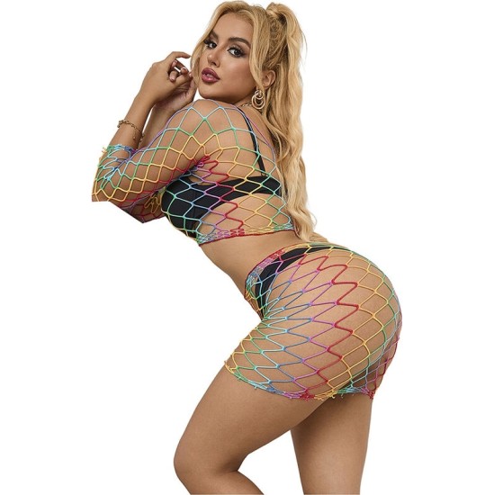 Subblime Sets SUBBLIME - 952440 2-PIECE FISHNET SET LONG SLEEVE RAINBOW ONE SIZE