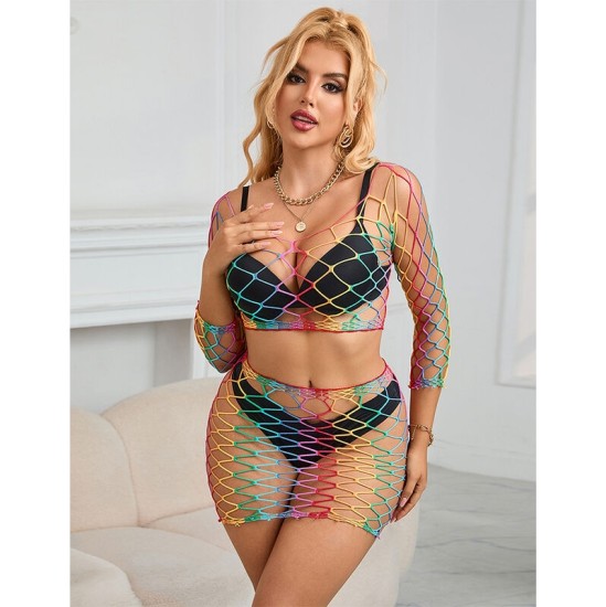 Subblime Sets SUBBLIME - 952440 2-PIECE FISHNET SET LONG SLEEVE RAINBOW ONE SIZE