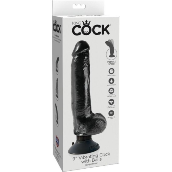 King Cock 23 CM VIBRATING COCK WITH BALLS BLACK