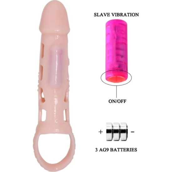 Baile For Him BAILE - PENIS EXTENDER COVER WITH VIBRATION AND NATURAL STRAP 13.5 CM