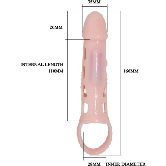 Baile For Him BAILE - PENIS EXTENDER COVER WITH VIBRATION AND NATURAL STRAP 13.5 CM